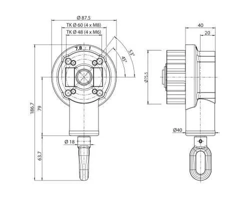 Geiger Kegelradgetriebe 7,8:1 für Tuchwelle 78 mm