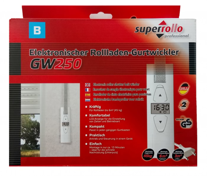 Superrollo GW250 elektr Rollladen-Gurtwickler Sonnensensor 0,75m