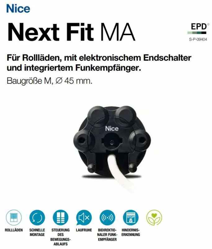Nice Next Fit MA SH BD Rohrmotor Nice Next Fit MA SH BD Rohrmotor