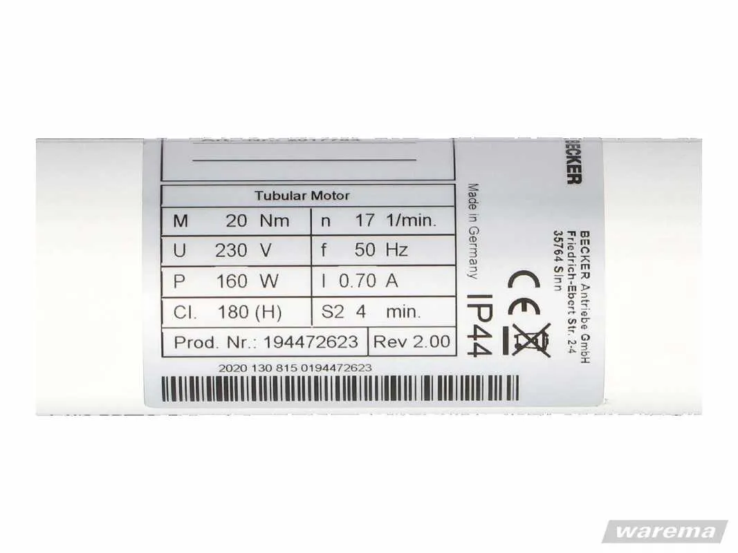 Warema WM 20/17 REA Typenschild Warema WM 20/17 REA Typenschild